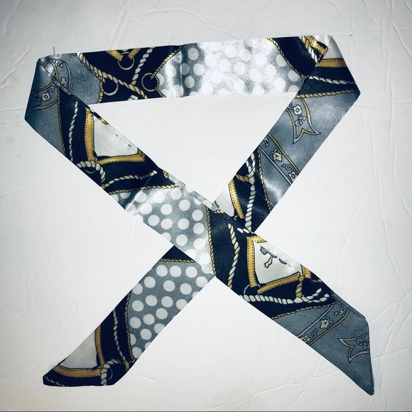 Twilly Silk Handbag Headband Neck Scarf (1) Black White Gray Purse Scarf - Picture 3 of 5